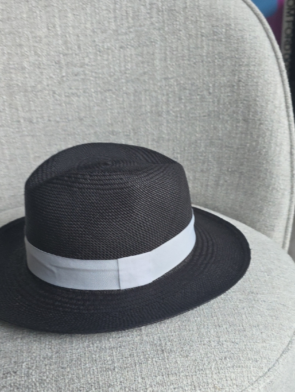 Classic Black Straw Fedora with White Band - Women’s Hat